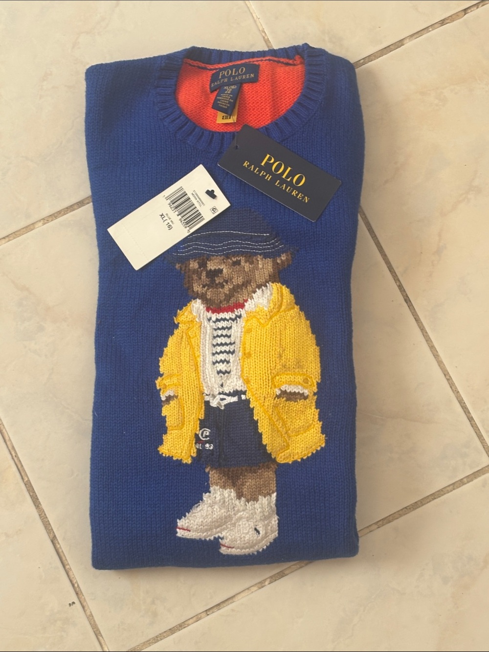 Polo Ralph Lauren Girls XL 16 Polo Bear Colorblock Sweater NWT